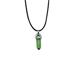 Green Minimalist Hexagonal Prism Night Light Lobster Clasp Wax Rope Sweater Chain Pendant Necklace with Tail Chain