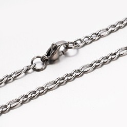Stainless Steel Color 304 Stainless Steel Mother-Son Figaro Chain Necklaces, with Lobster Claw Clasp, Faceted, Stainless Steel Color, 19.7 inch(50cm)