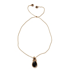 Obsidian Natural Obsidian Teardrop Pendant Necklace, Adjustable Braided Wax String Choker Necklace, 31.89 inch(81cm)