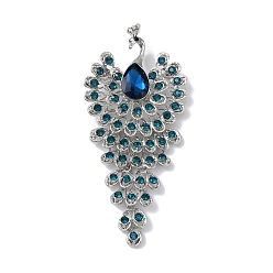 Sapphire Alloy Rhinestone Brooch for Women, Peacock, Sapphire, 108x49x11.5mm
