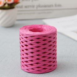 Deep Pink Raffia Ribbon, Packing Paper String, Raffia Twine Paper Cords for Gift Wrapping and Weaving, Deep Pink, 3~4mm, about 218.72 Yards(200m)/Roll