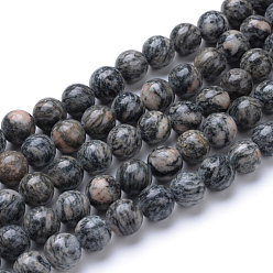 Netstone Natural Black Silk Stone/Netstone Bead Strands, Round, 10mm, Hole: 1mm, about 40pcs/strand, 15.7 inch