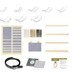 Gold EVA Plastic Ring Size Adjustment Stickers Set, with Spiral Cord, Finger Size Gauge, Silver Polishing Cloth, Rectangle, Gold, Sticker: 3~45.5x32mm, 3 colors, 19pcs/color, 57pcs/set