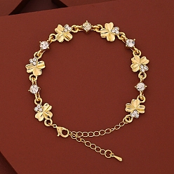 Golden Clear Cubic Zirconia Clover Link Bracelet, Alloy Jewelry for Women, Golden, 6-1/8 inch(15.5cm)