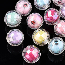 Mixed Color Transparent Acrylic Beads, Bead in Bead, AB Color, Faceted Round, Mixed Color, 10mm, Hole: 2mm, about 1000pcs/500g