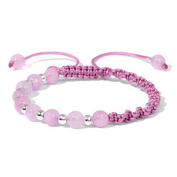 Pink Angel Stone Natural Stone Angel Bead Bracelet with Simple Dragon Weave Design