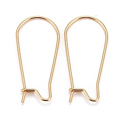 Real 18K Gold Plated 316 Surgical Stainless Steel Hoop Earring Findings, Kidney Ear Wires, Real 18k Gold Plated, 10 Gauge, 25x12x2.5mm, Pin: 0.7mm