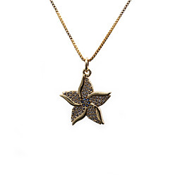 0309 Starfish Box Chain Minimalist Pentagram Starfish Pendant Necklace with Micro Pave Zirconia for Women