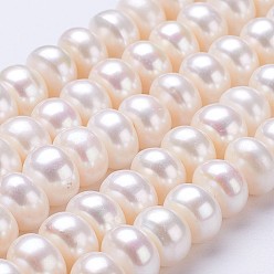 Linen Natural Cultured Freshwater Pearl Beads Strands, Rondelle, Linen, 11~12x7~8mm, Hole: 0.5mm, about 47~48pcs/strand, 15.1 inch