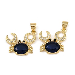 Темно-Синий Латунные микро проложить кубического циркония подвески, краб, со стеклом, долговечный, без кадмия и без свинца, реальный 18 k позолоченный, темно-синий, 21x16x4.5 мм, отверстие : 4x3.5 мм
