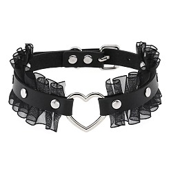 black Punk Harajuku Lace Black Elegant PU Leather Heart-shaped Collar Lockable Choker Necklace for Women
