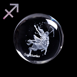 Sagittarius Inner Carving Constellation Glass Crystal Ball Diaplay Decoration, Paperweight, Fengshui Home Decor, Sagittarius, 80mm