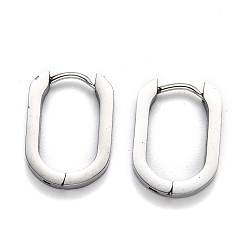 Stainless Steel Color 304 Stainless Steel Huggie Hoop Earrings, Oval, Stainless Steel Color, 17x12.5x3mm, Pin: 1mm