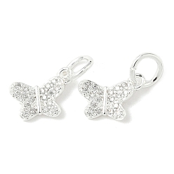 Серебро Латунные микро проложить кубического циркония подвески, бабочки прелести, стойки покрытие, долговечный, с целью перехода в кольце, серебряные, 8x11x2 мм, отверстие : 4.2 мм