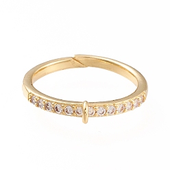 Golden Brass Cuff Finger Ring Settings, Loop Ring Base, with Micro Pave Clear Cubic Zirconia, Long-Lasting Plated, Golden, Size 7,  17mm, Hole: 1x1.5mm