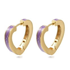 Средняя Орхидея Полые латунные серьги-кольца в форме сердца с покрытием стойки, с эмалью, долговечный, без свинца и без кадмия, реальный 18 k позолоченный, средне орхидеи, 22.5x24.5x4 мм