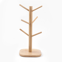 Bois Solide Présentoirs de bracelet en bambou, arbre de support de tasse en bambou, présentoir multifonctionnel de bijoux, burlywood, 16x16x35.5 cm