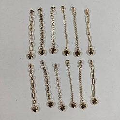 Golden 12Pcs 6 Style Stainless Steel End with Chains, with 304 Stainless Steel Lobster Claw Clasps, Heart, Golden, 75~78mm, 2pcs/style