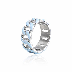 Light Blue Titanium Steel with Enamel Hollow Curb Chains Finger Ring, Light Blue, US Size 8(18.1mm)