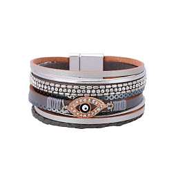 Leather Bohemian Ethnic Style Eye-shaped Bracelet with Vintage Wide Brim - European and American Fashion