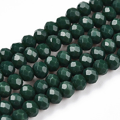 Vert Foncé Perles de verre opaques de couleur unie, facette, rondelle, vert foncé, 3.5~3.8x3mm, Trou: 0.4mm, Environ 113~115 pcs/chapelet, 32~33 cm