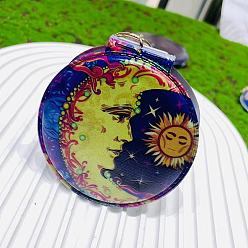Moon Flat Round PVC Foldable Travel Mirrors for Women Girls, Witchcraft Theme Portable Makeup Pocket Mirrors with Alloy Keychain, Moon, 8.4x8cm