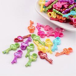Mixed Color Opaque AB Color Acrylic Skeleton Key Pendants, Mixed Color, 23x10x3mm, Hole: 3mm, about 2200pcs/500g