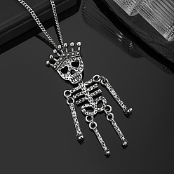 Plata Antigua Collares colgantes de esqueleto de Halloween de aleación vintage, plata antigua, 23.62 pulgada (60 cm)