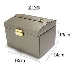 Olive 3-Layer Imitation Leather Jewelry Drawer Organizer Box with Handle and Mirror Inside, for Necklaces, Rings, Earrings and Pendants, Rectangle, Olive, 18x14x13cm
