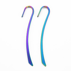 Rainbow Color Alloy Bookmarks with Hole, Cadmium Free & Nickel Free & Lead Free, Rainbow Color, 83x15~18x3.5mm, Hole: 1.4mm