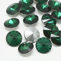 Med.Emerald Pointed Back Glass Rhinestone Cabochons, Rivoli Rhinestone, Back Plated, Faceted, Cone, Med.Emerald, 10x5mm