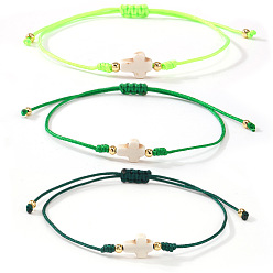 Белый 3 шт. браслеты из окрашенных синтетических бусин белого бирюзового цвета и латунных бусин, сплетенные из бусин, украшения из полиэстеровой нити, плетеные для женщин, крестик, разноцветные, золотые, 11.02 дюйм (28 см)