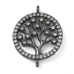 Черный Цвет Металла Стойка покрытие латунь прозрачный кубический цирконий плоский круглый с деревянное соединение подвески, долговечный, без кадмия и без свинца, металлический черный , 19x15x2.5 мм, отверстие : 1.2 мм