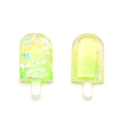 Kalk Transparente Harzcabochons, mit Glitzerpulver, Eis, Kalk, 33x16x7.5 mm