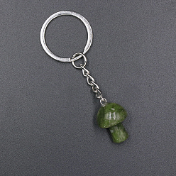 Other Jade Natural Jade Gemstone Mushroom Keychain, with Iron Findings, 7.5x2.5cm