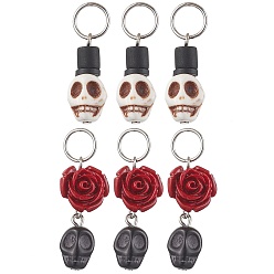 (52) Непрозрачная лаванда 304 бусины для дредов из нержавеющей стали, плетение подвесок для волос из синтетической бирюзы и синтетического коралла, украшения, заколки, Череп и цветок, разноцветные, 32~41 мм, 6 шт / комплект