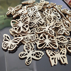 BurlyWood 50Pcs Hollow Unfinished Wood Butterfly Shaped Cutouts Ornament, Butterfly Blank Hanging Pendants, DIY Painting Supplies, BurlyWood, 3cm