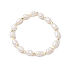 Морская Ракушка Браслеты из натуральных пресноводных бусин искусственного жемчуга для женщин, рис, цвет морской раковины, внутренний диаметр: 2-1/4 дюйм (5.6 см)