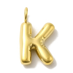 Letter K 304 Stainless Steel Pendants, Real 14K Gold Plated, Letter Charm, Letter K, 24x13.5x5mm, Hole: 4mm