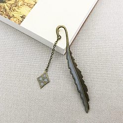 Playing Card Pattern Glow in The Dark Bookmark, Luminous Alloy Feather Shape Bookmark, Pendant Bookmark, Antique Bronze, Playing Card Pattern, 115mm
