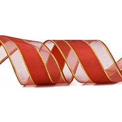 Fuego Ladrillo Cintas de organza de color sólido, cinta dorada de borde con cable, para la decoración del partido, embalaje de regalo, ladrillo refractario, 1" (25 mm), sobre 50yard / rodillo (45.72 m / rollo)