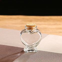 Clear Heart Glass Cork Bottles Ornament, Glass Empty Wishing Bottles, DIY Vials for Pendant Decorations, Clear, 81x60mm