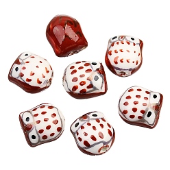 Dark Red Pearlized Handmade Porcelain Beads, Owl, Dark Red, 15x16mm, about 10pcs/bag