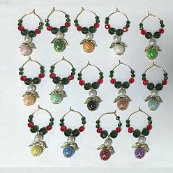 Mixed Color Angel Acrylic Wine Glass Charms, with Glass Beads and Brass Wine Glass Charms Ring, Mixed Color, 57mm, 14pcs/set