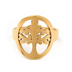 Golden Ion Plating(IP) 201 Stainless Steel Tree of Life Finger Ring for Women, Golden, US Size 6 1/2(16.9mm)