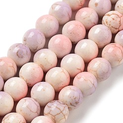 Pink Синтетические бусины, окрашенные в бирюзовый цвет, круглые, розовые, 7~8x7~8 мм, отверстие : 1 мм, около 50 шт / нитка, 14.29~14.65'' (36.3~37.2 см)