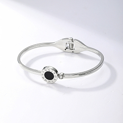 Платина Модные простые ретро-римские цифры, стильные браслеты из сплава на шарнирах, женский браслет, плоско-круглые, платина, внутренний диаметр: 2-3/8 дюйм (6 см)