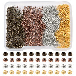 Mixed Color 2200Pcs 4 Style Brass Crimp Beads, Nickel Free, Rondelle, Mixed Color, 1.5x0.25mm, Hole: 1mm, 550pcs/style