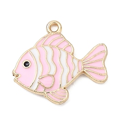 Pink Подвески из эмали и сплава, рыба, золотые, розовые, 20x21.5x2.7 мм, отверстие : 1.5 мм