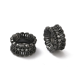 Черный Цвет Металла Бусины из прозрачного кубического циркония в форме цветка, латунь., большое отверстие шарик, без кадмия и без свинца, стойки покрытие, долговечный, кольцо с цветочным узором, металлический черный , 10x5 мм, отверстие : 5 мм